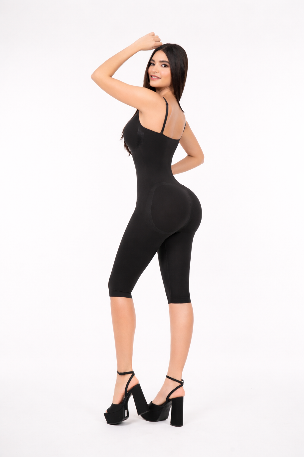 High-Back Thin Straps Seamless Calf Length Bodysuit | Full-Length Waist & Butt Lift Shaper