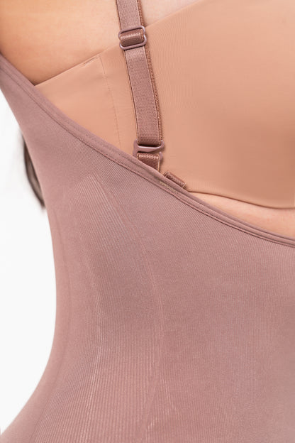 Calf Length Thin Straps Open-Bust Seamless Bodysuit | Waist Compression & Butt Lift Shaper
