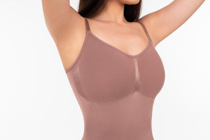 High-Back Thin Straps Seamless Calf Length Bodysuit | Full-Length Waist & Butt Lift Shaper